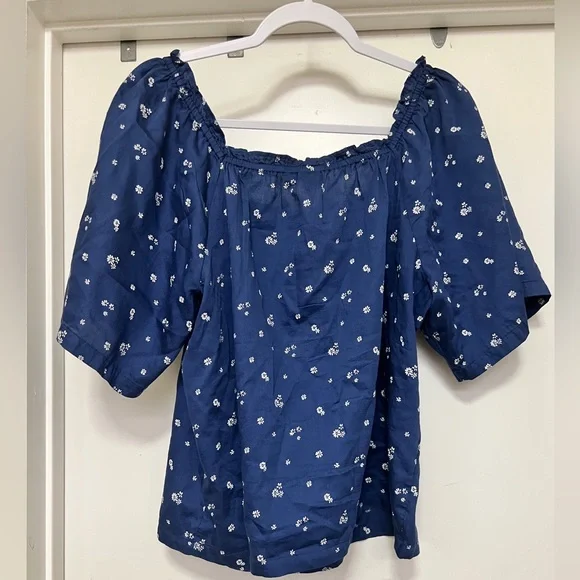 Gap Factory Oversized Squareneck Puff Sleeve Top | blue with white flowers - M - Picture 6 of 7